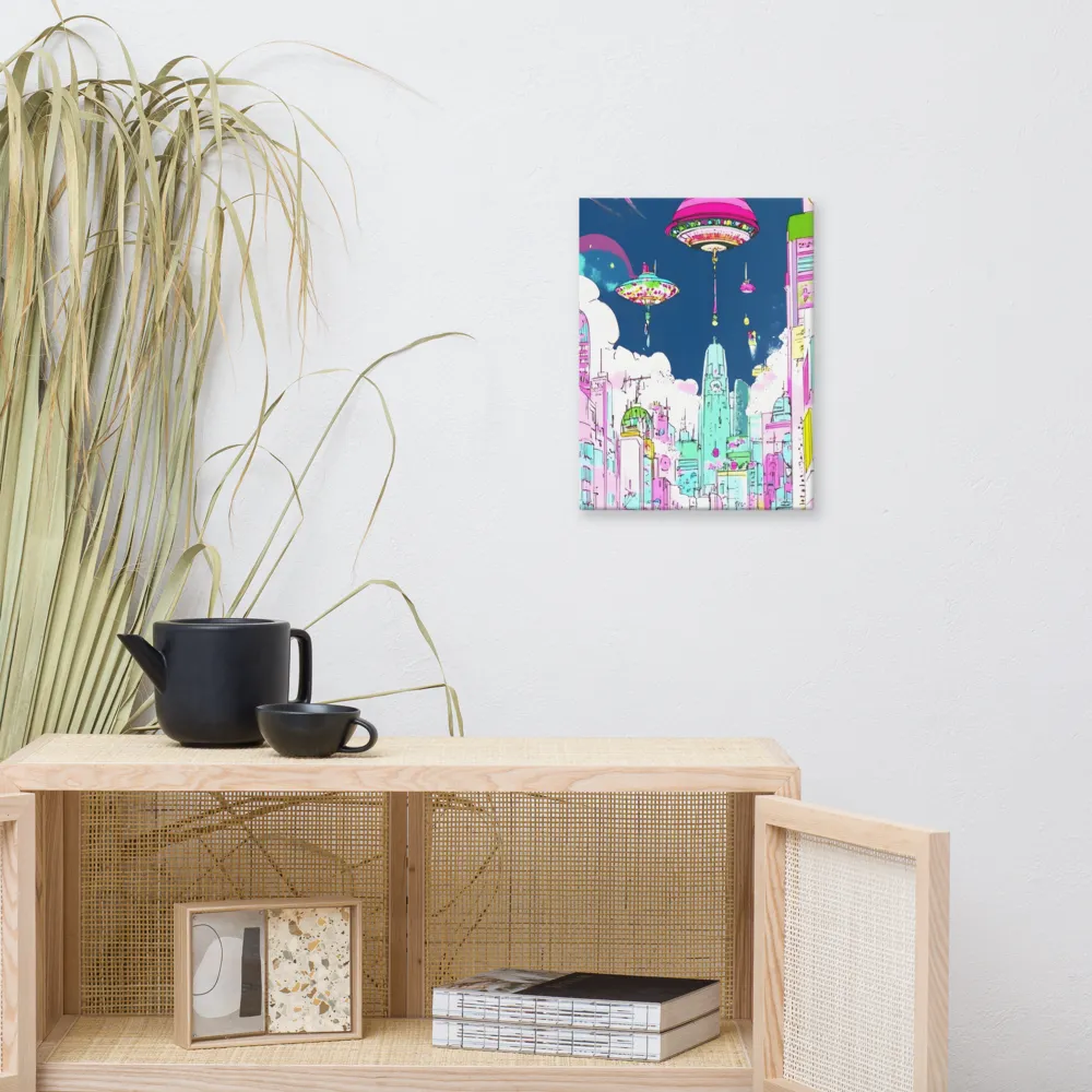 Futuristic Cityscape with Floating Structures | Canvas | 12″×16″