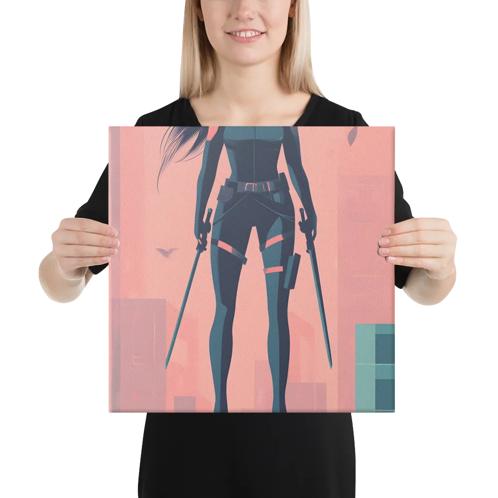 Urban Sentinel: A Warrior's Stand | Canvas | 16″×16″