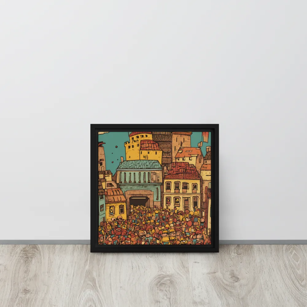 The Quirky City Gathering | Canvas with Black Frame | 12″×12″