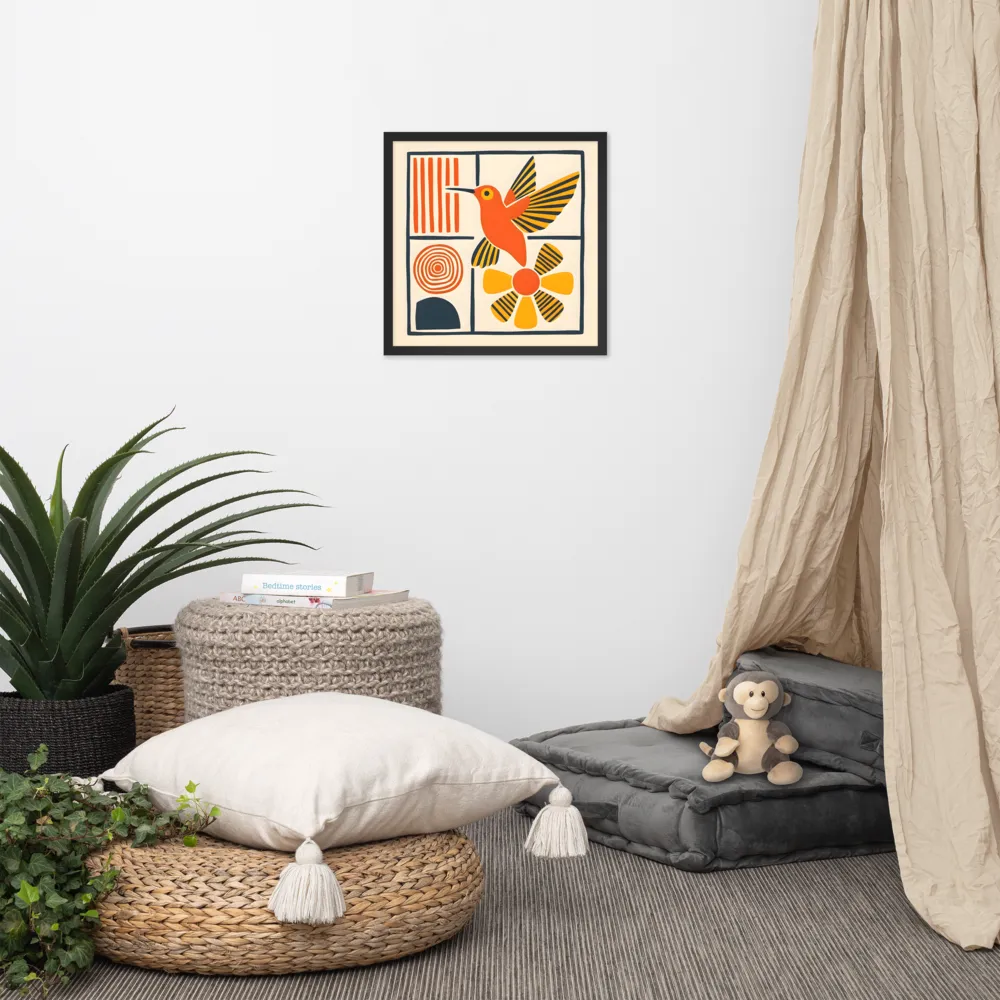 Hummingbird & Flower Panel 
 Poster with Black Frame | 18″x 18″