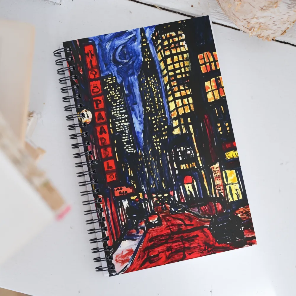 Urban Nightscape: A Journey Through Neon Lights | Spiral Notebook