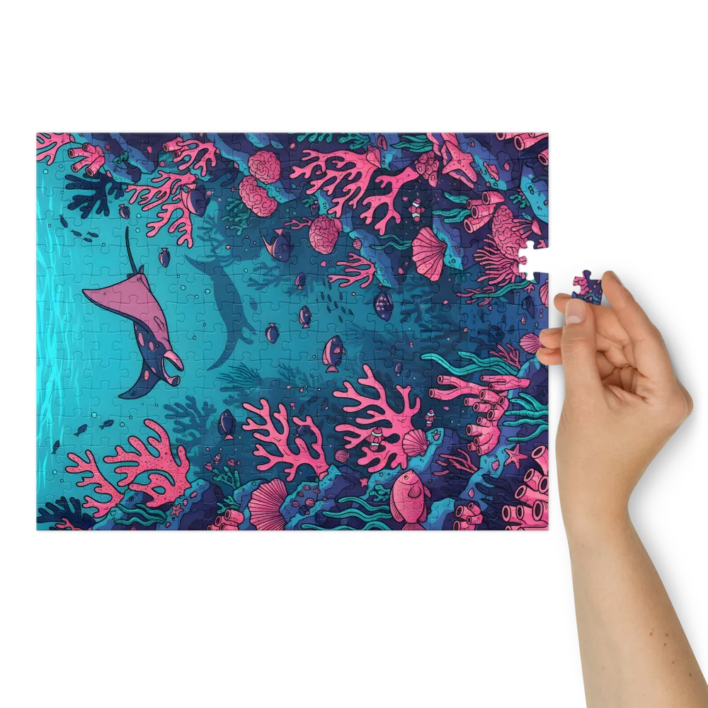 Manta Over Coral Garden 
 Jigsaw Puzzle in Tin Box