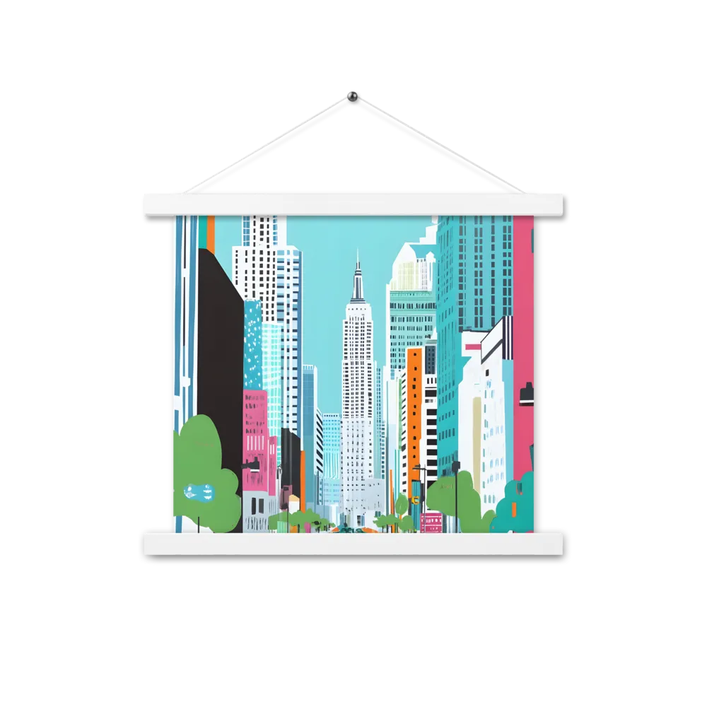 Urban Symphony: A Modern Cityscape | Poster With White Wood Hanger | 14″×14″