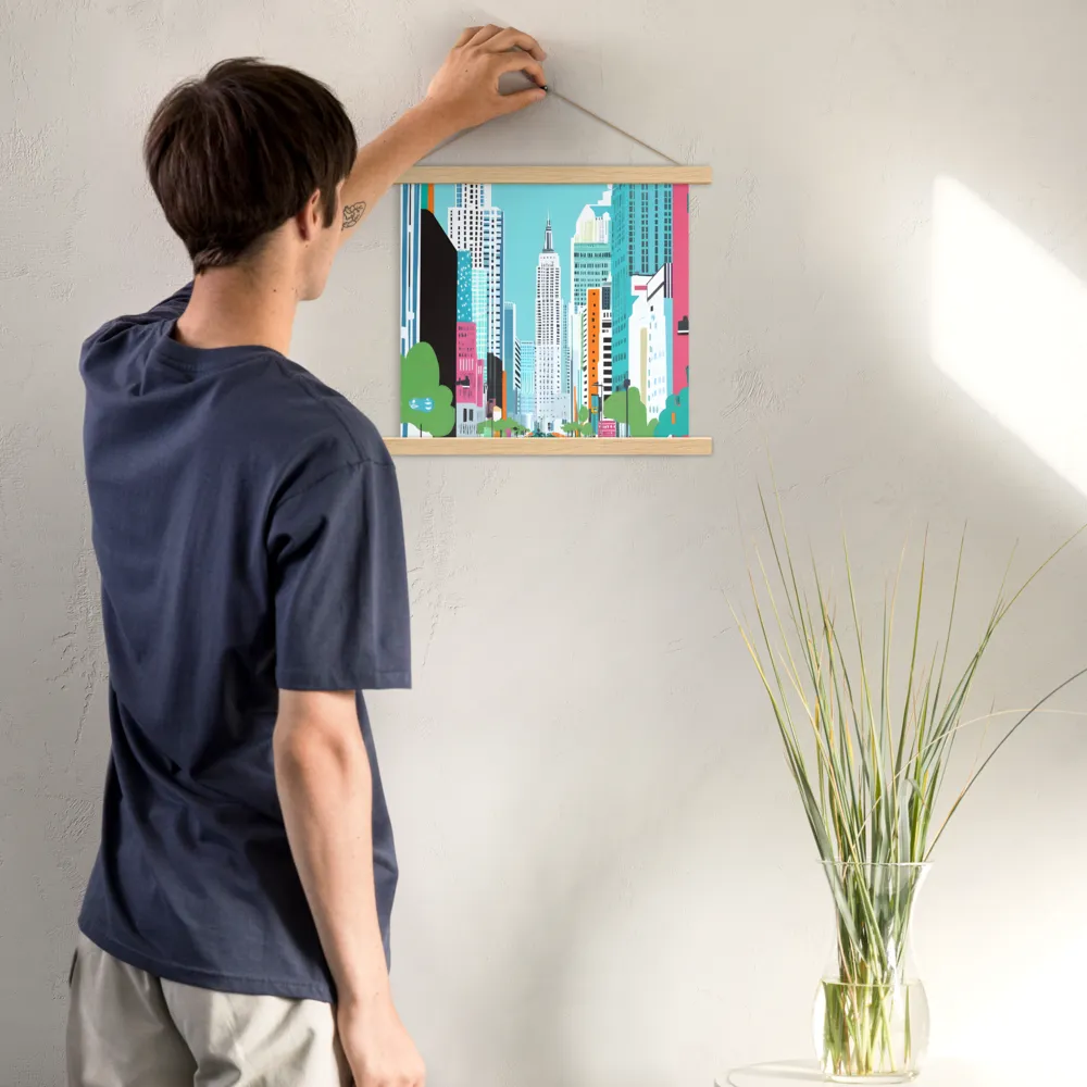 Urban Symphony: A Modern Cityscape | Poster With Oak Wood Hanger | 14″×14″
