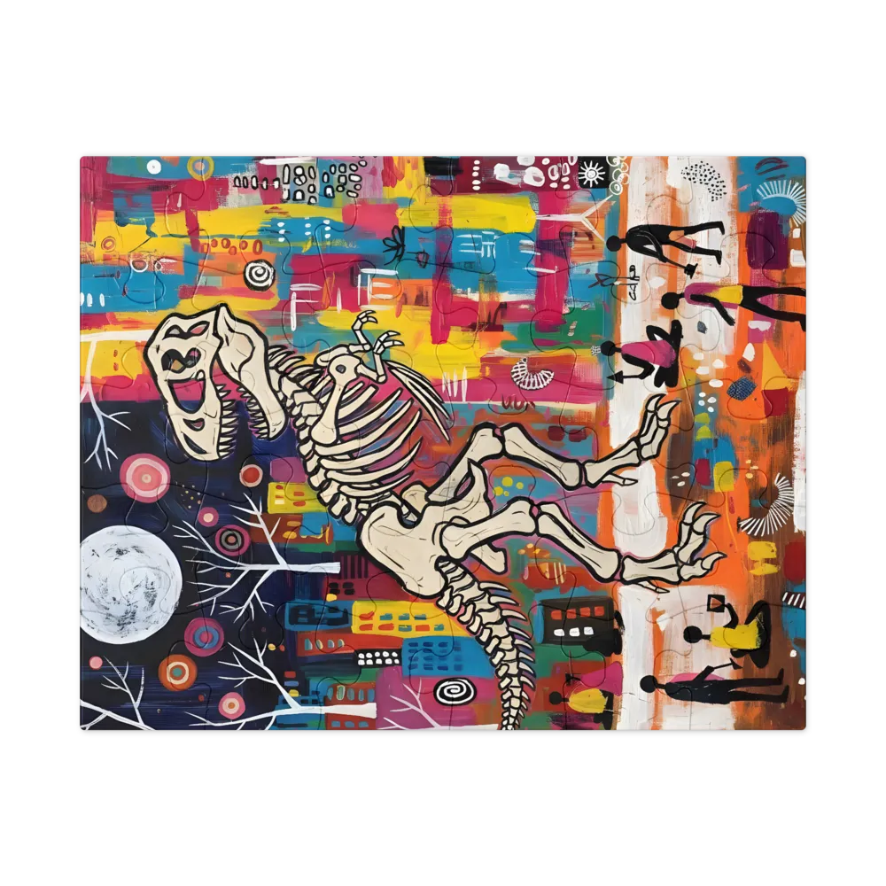 Moonlit Dinosaur Skeleton 
 Jigsaw Puzzle in Tin Box