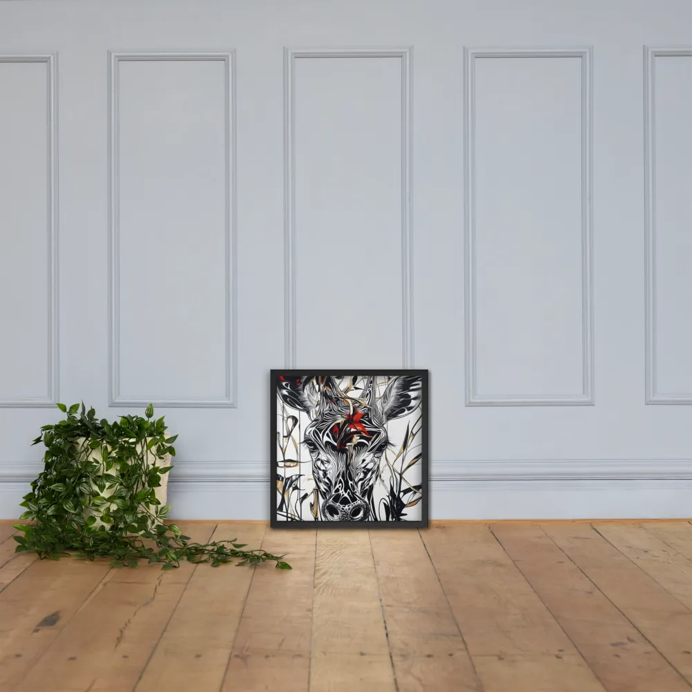 Floral Elegance: The Giraffe's Portrait | Poster with Black Frame | 18″×18″