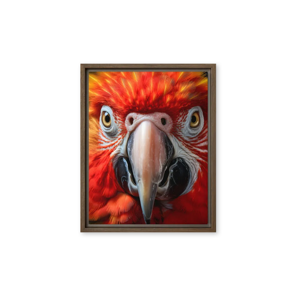The Fiery Gaze of the Parrot | Canvas with Brown Frame | 11″×14″