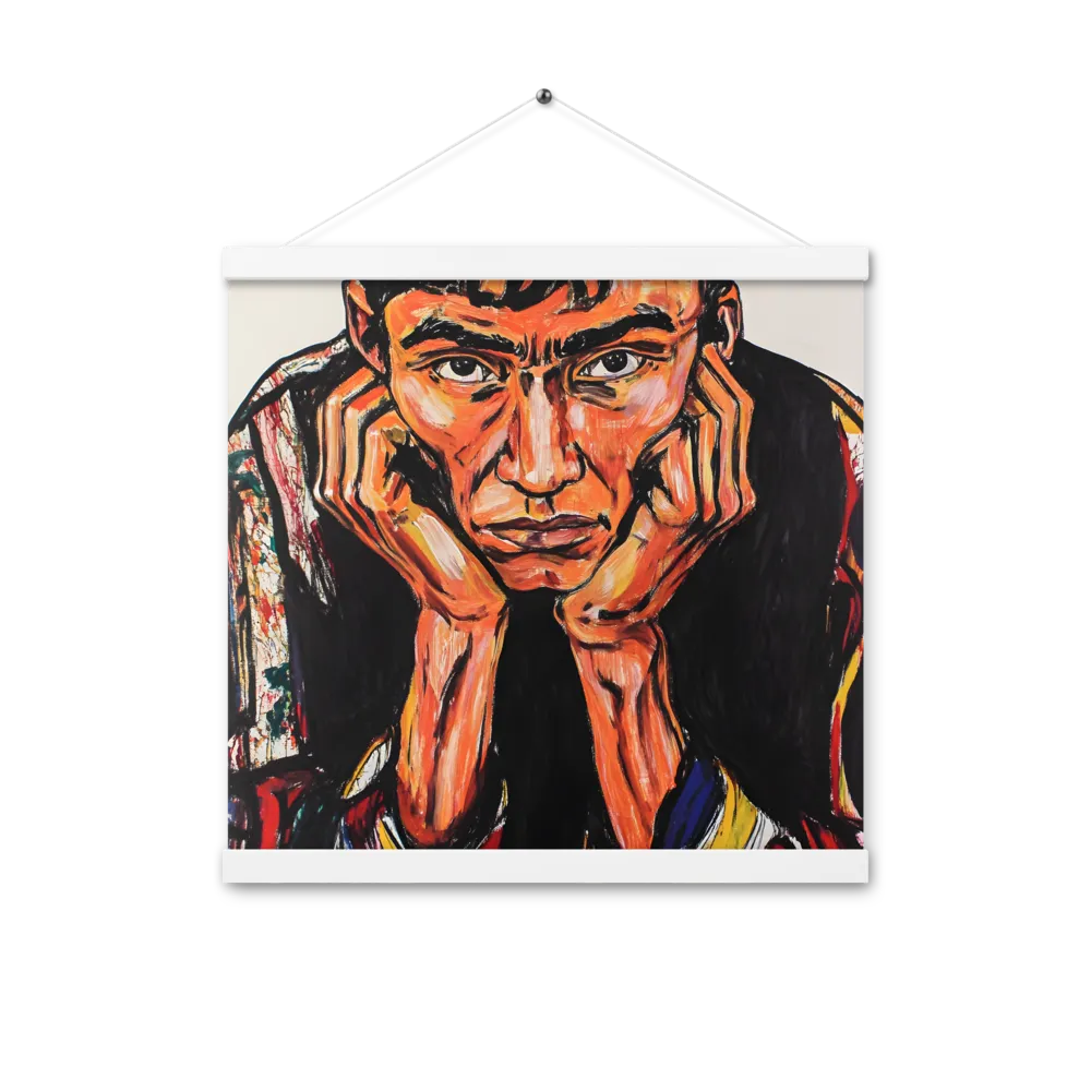 Contemplative Intensity: An Expressionist Portrait | Poster With White Wood Hanger | 16″×16″