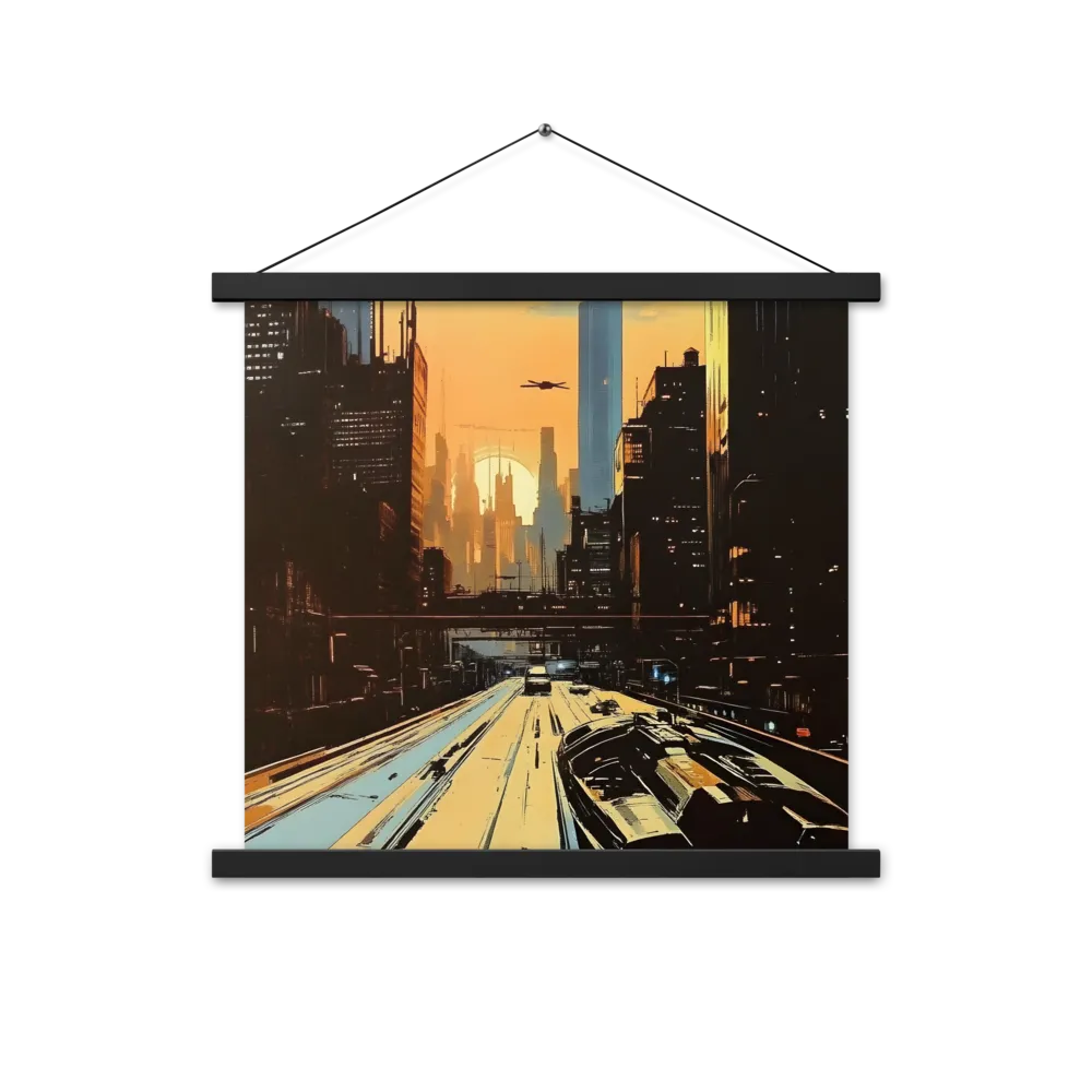 Metro Nexus: A Futuristic Cityscape | Poster With Black Wood Hanger | 18″×18″