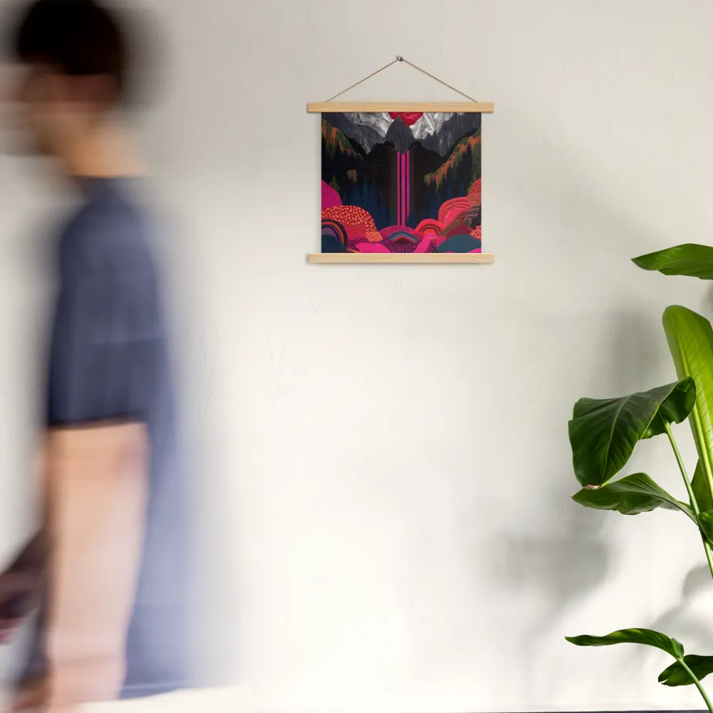 Ethereal Cascade: A Surreal Landscape | Poster With Oak Wood Hanger | 14″×14″