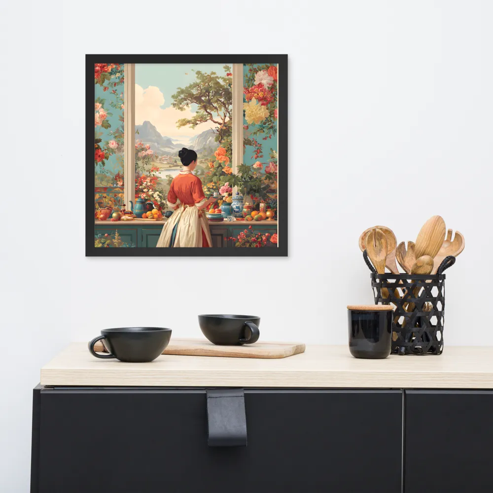 Window to the Garden 
 Poster with Black Frame | 16″x 16″