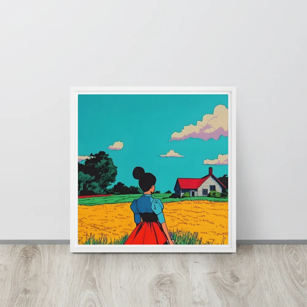Whispers of a Sunlit Meadow | Canvas with White Frame | 16″×16″