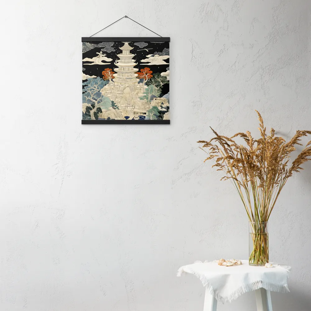 Whispers of the Pagoda | Poster With Black Wood Hanger | 16″×16″