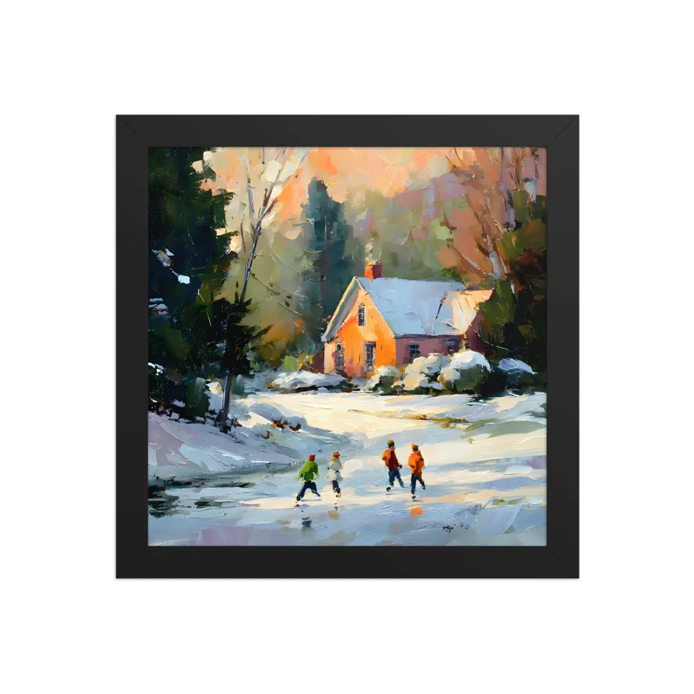Sunlit Winter Cottage 
 Poster with Black Frame | 10″x 10″
