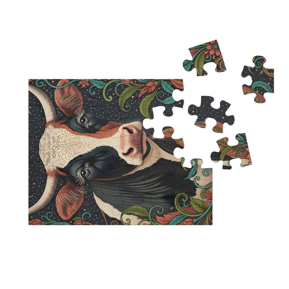 Floral Cow Portrait 
 Jigsaw Puzzle in Tin Box
