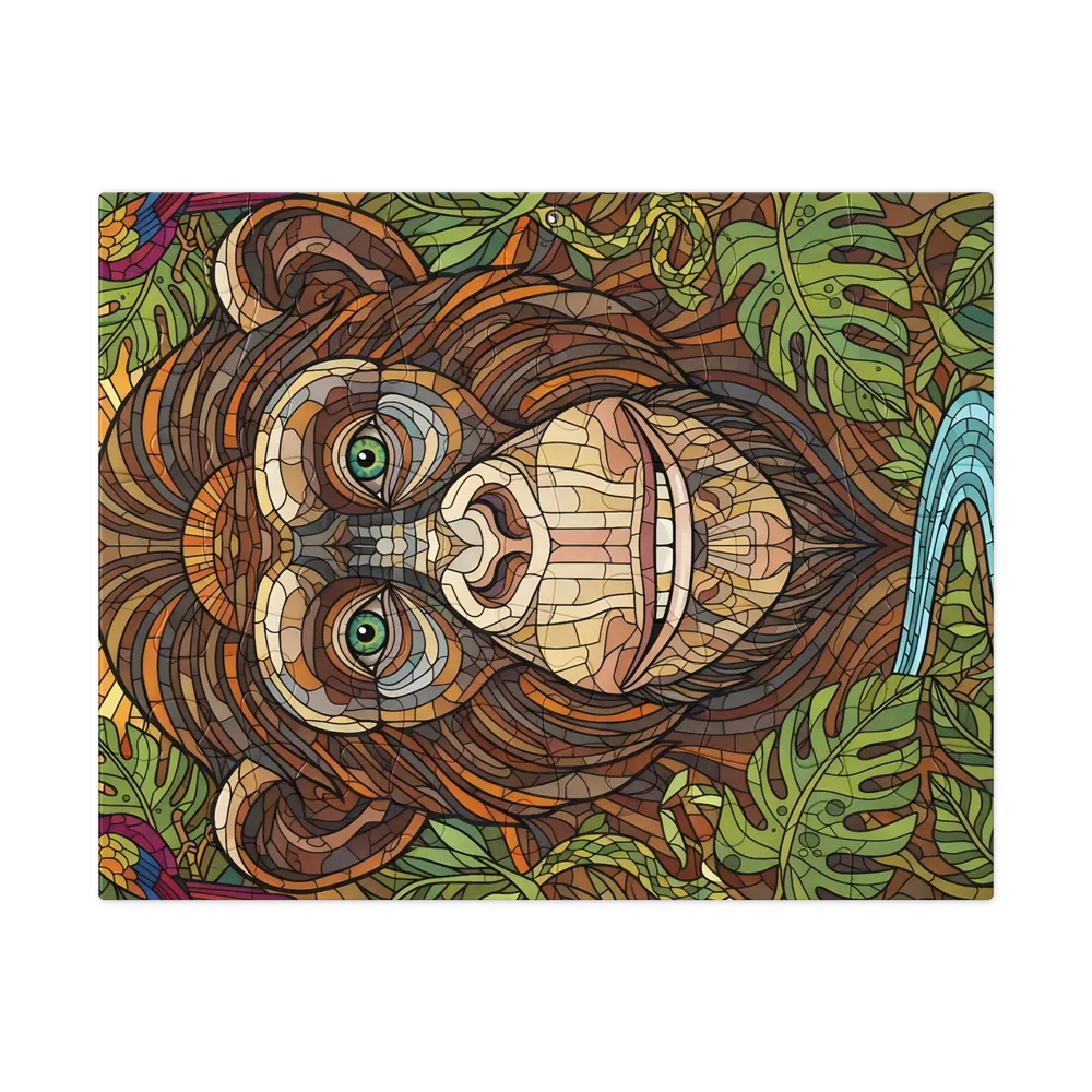 Stained-Glass Chimpanzee 
 Jigsaw Puzzle in Tin Box