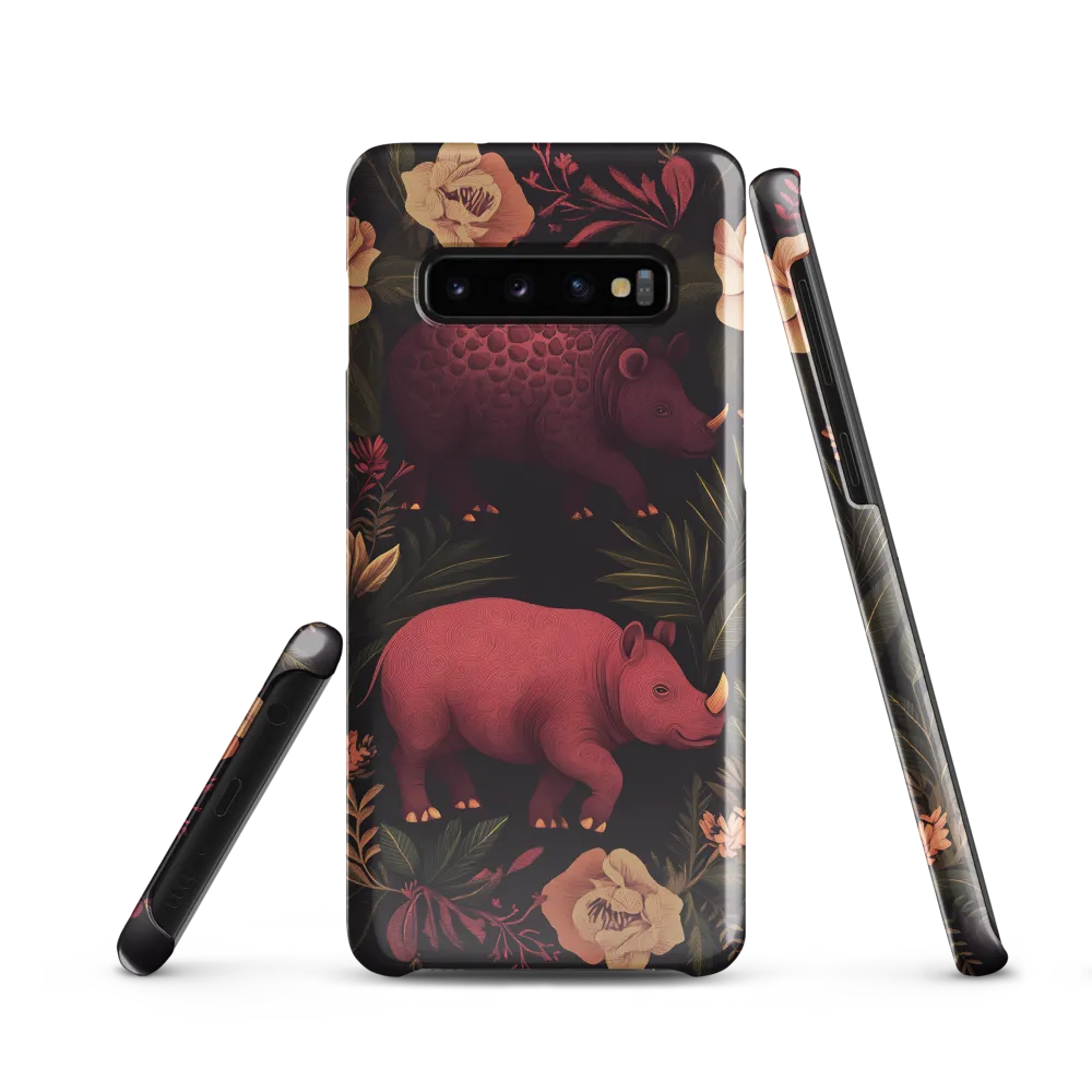 Rhinos in Floral Embrace