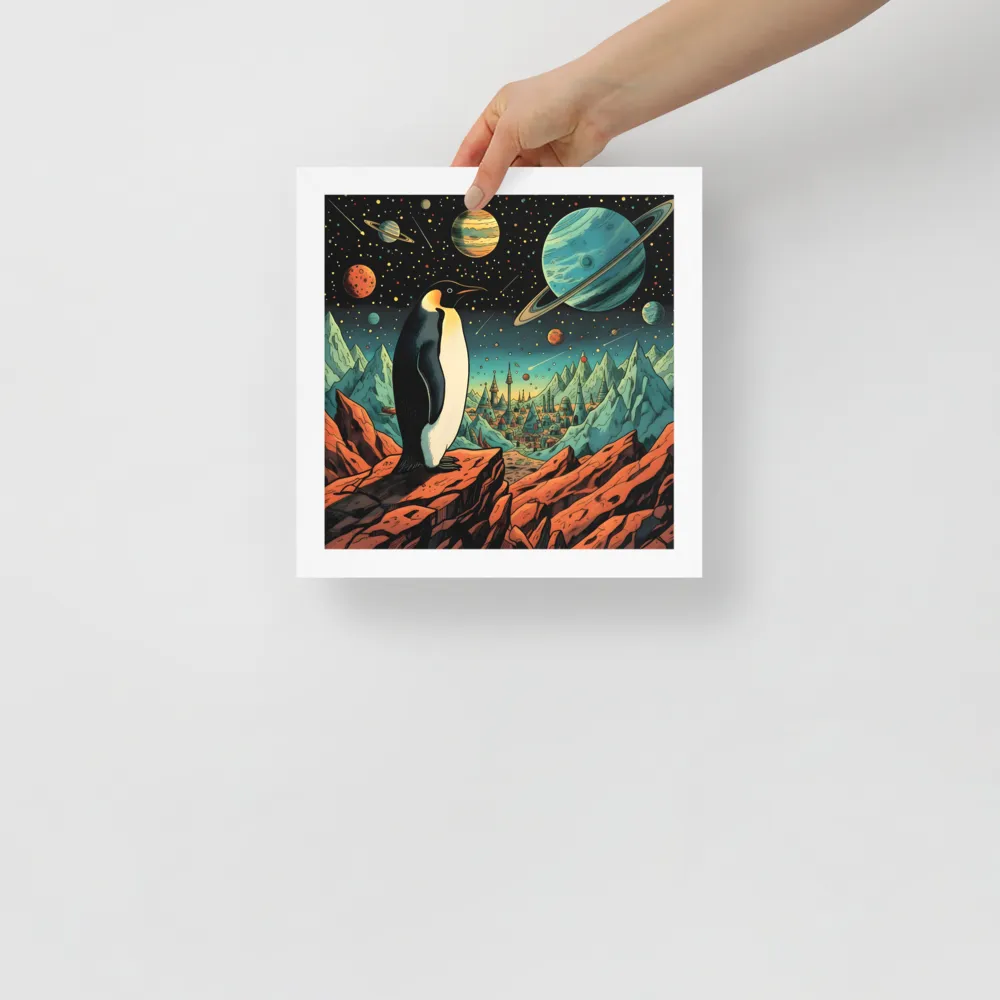 Penguin on an Alien Shore 
 Poster with White Frame | 10″x 10″