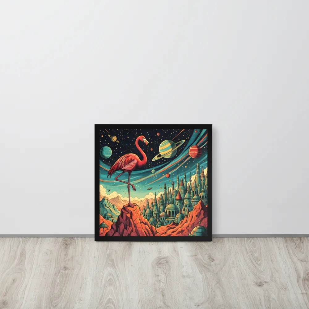Cosmic Flamingo 
 Poster with Black Frame | 18″x 18″