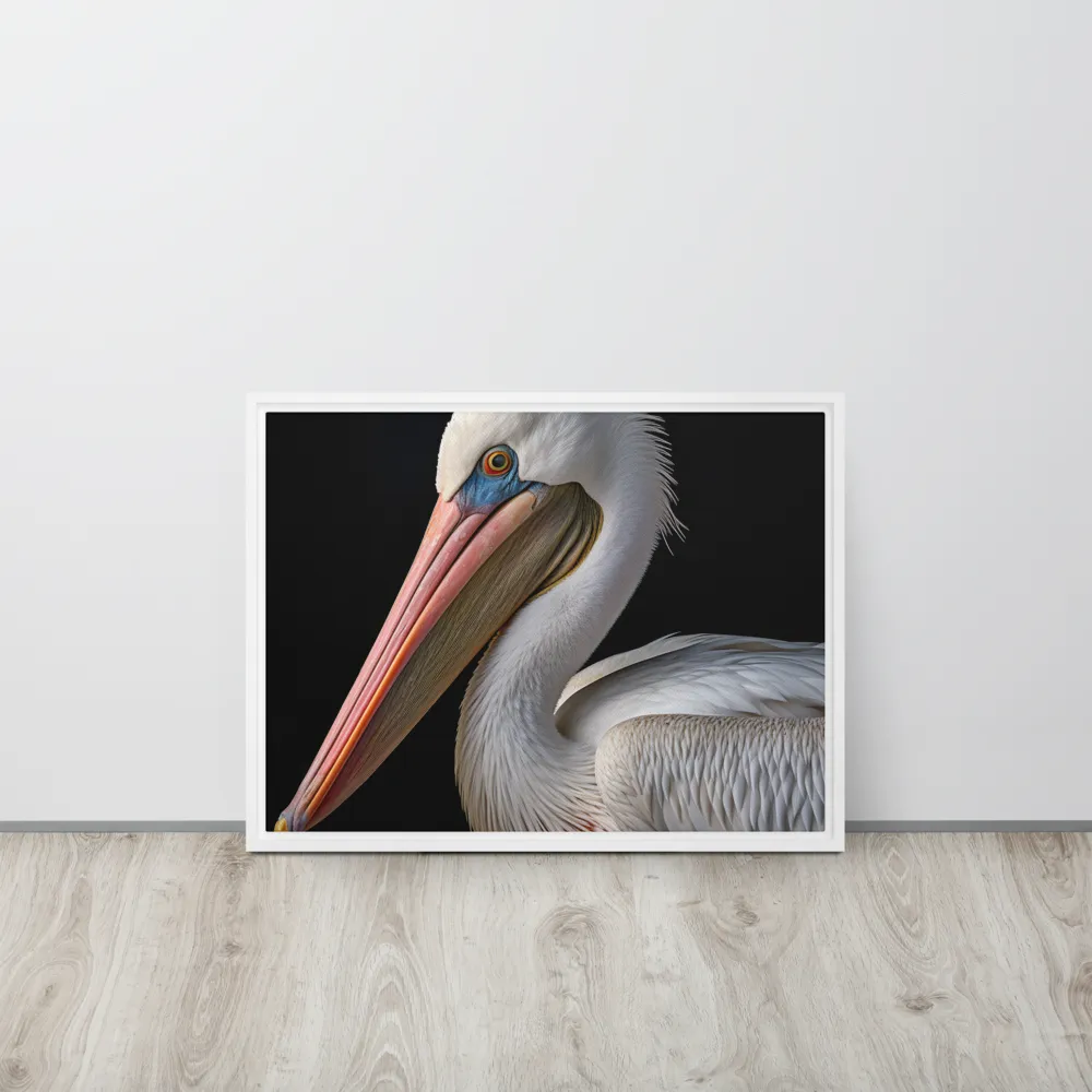 Elegance in White: The Pelican | Canvas with White Frame | 18″×24″