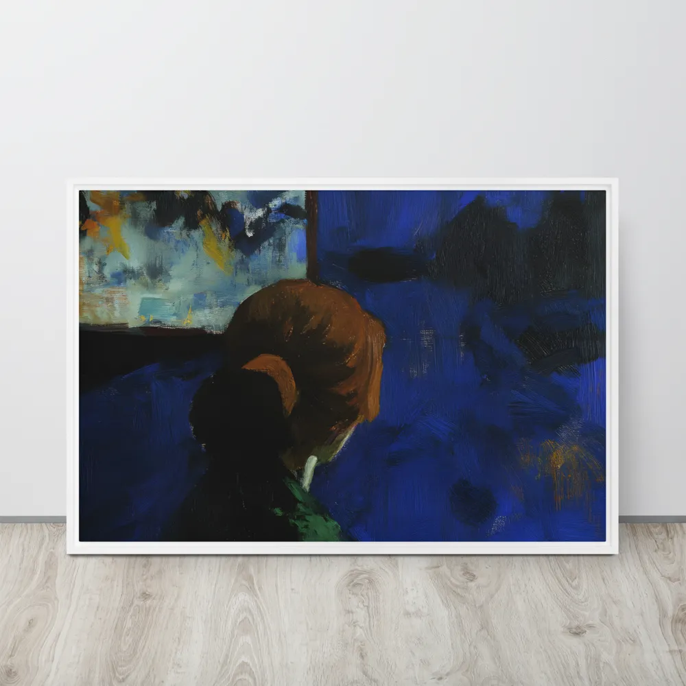 Contemplation Under the Night Sky | Canvas with White Frame | 24″×36″