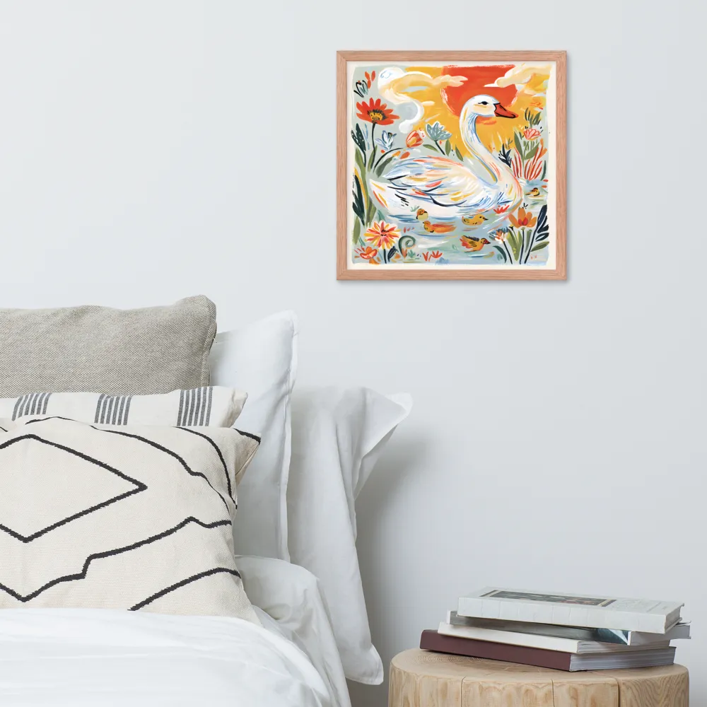 Swan and Ducklings 
 Poster with Red oak Frame | 16″x 16″