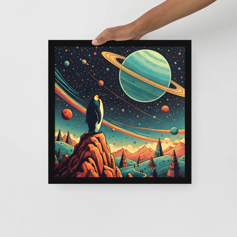 Cosmic Penguin 
 Poster with Black Frame | 16″x 16″