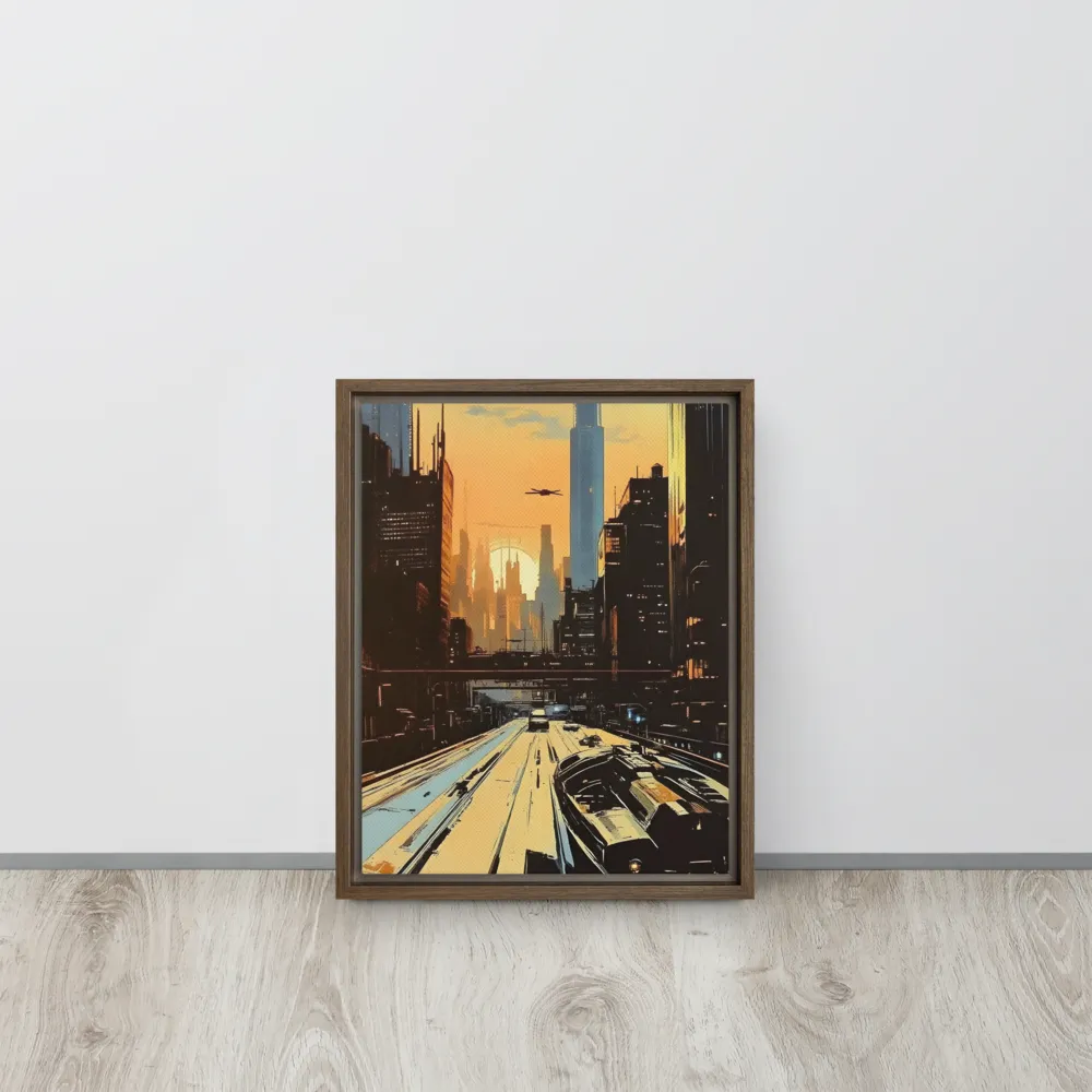 Metro Nexus: A Futuristic Cityscape | Canvas with Brown Frame | 11″×14″