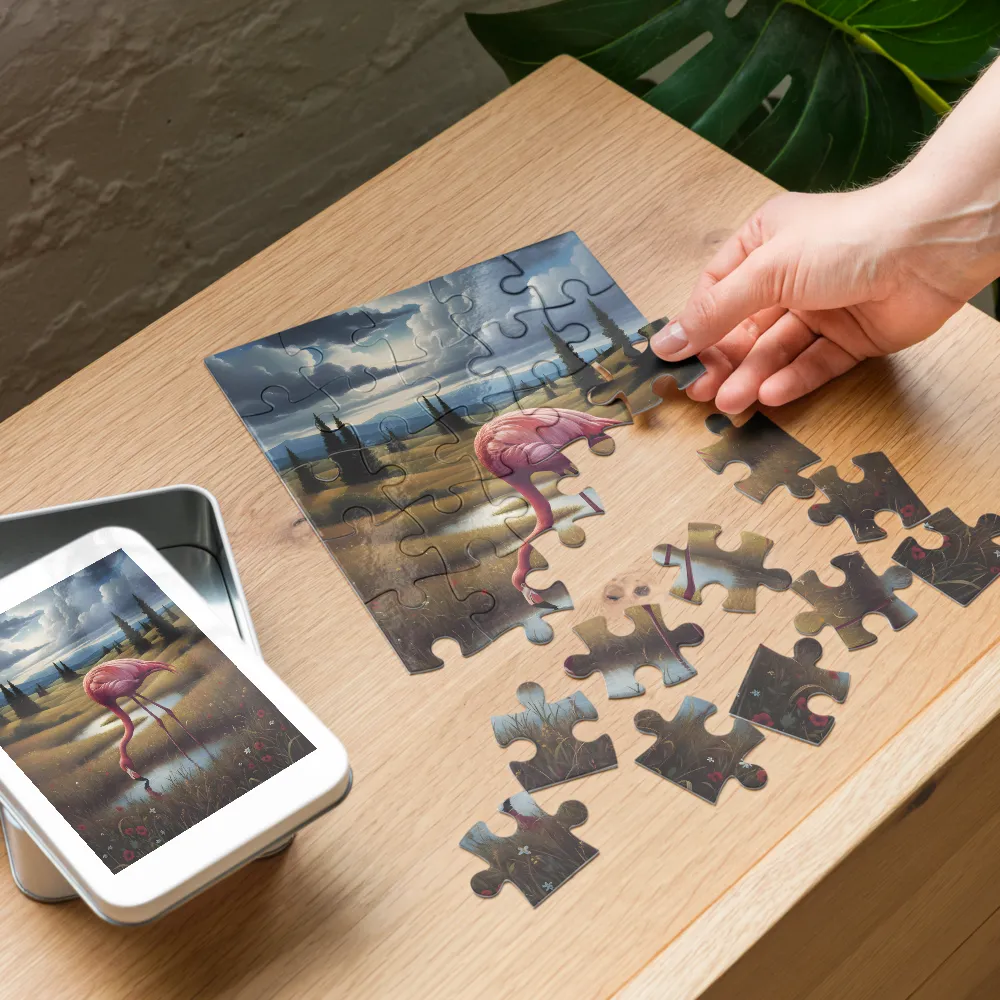 Meadow Flamingo 
 Jigsaw Puzzle in Tin Box