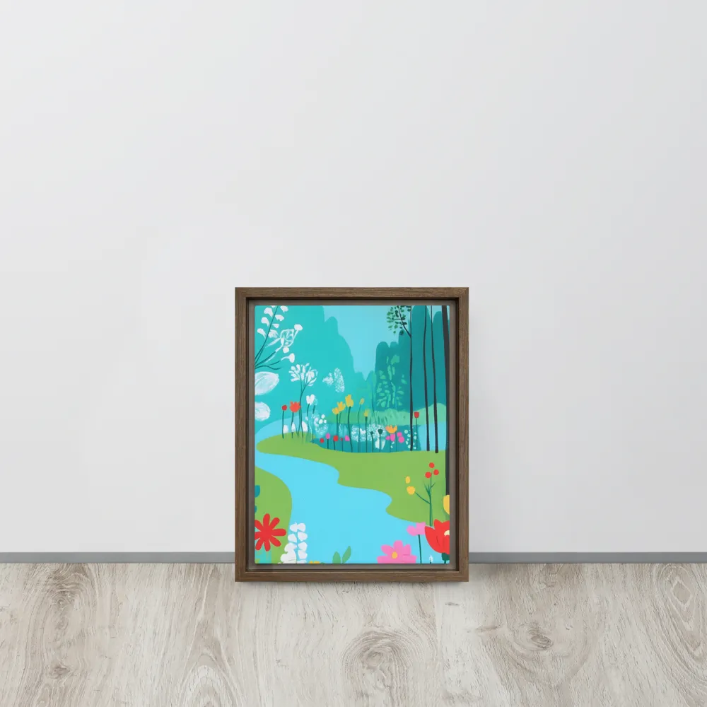 Whispers of Spring: A Colorful Retreat | Canvas with Brown Frame | 9″×12″