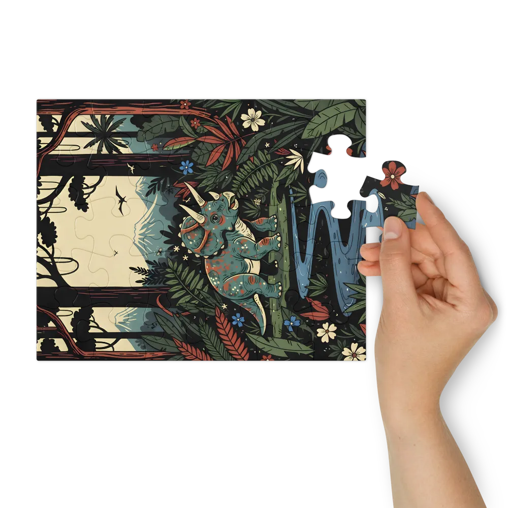 Triceratops by the Creek 
 Jigsaw Puzzle in Tin Box