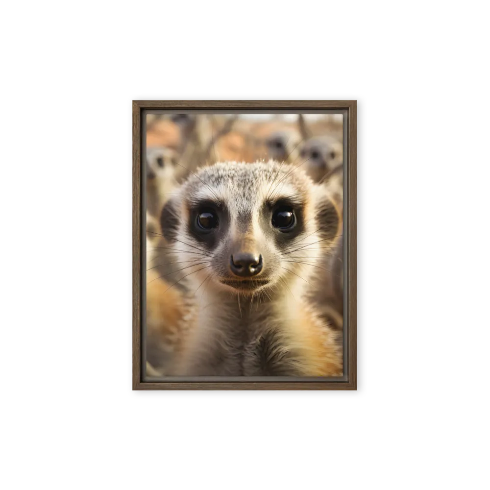 Curious Meerkats in Community | Canvas with Brown Frame | 9″×12″