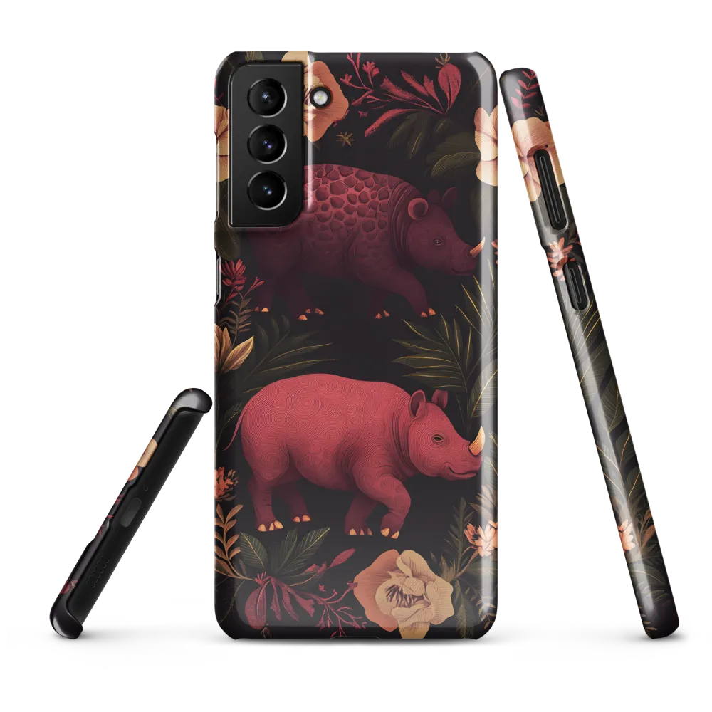 Rhinos in Floral Embrace