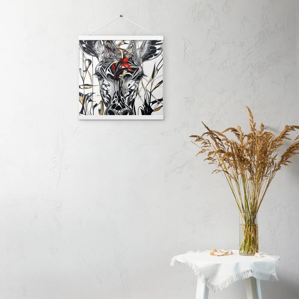Floral Elegance: The Giraffe's Portrait | Poster With White Wood Hanger | 16″×16″