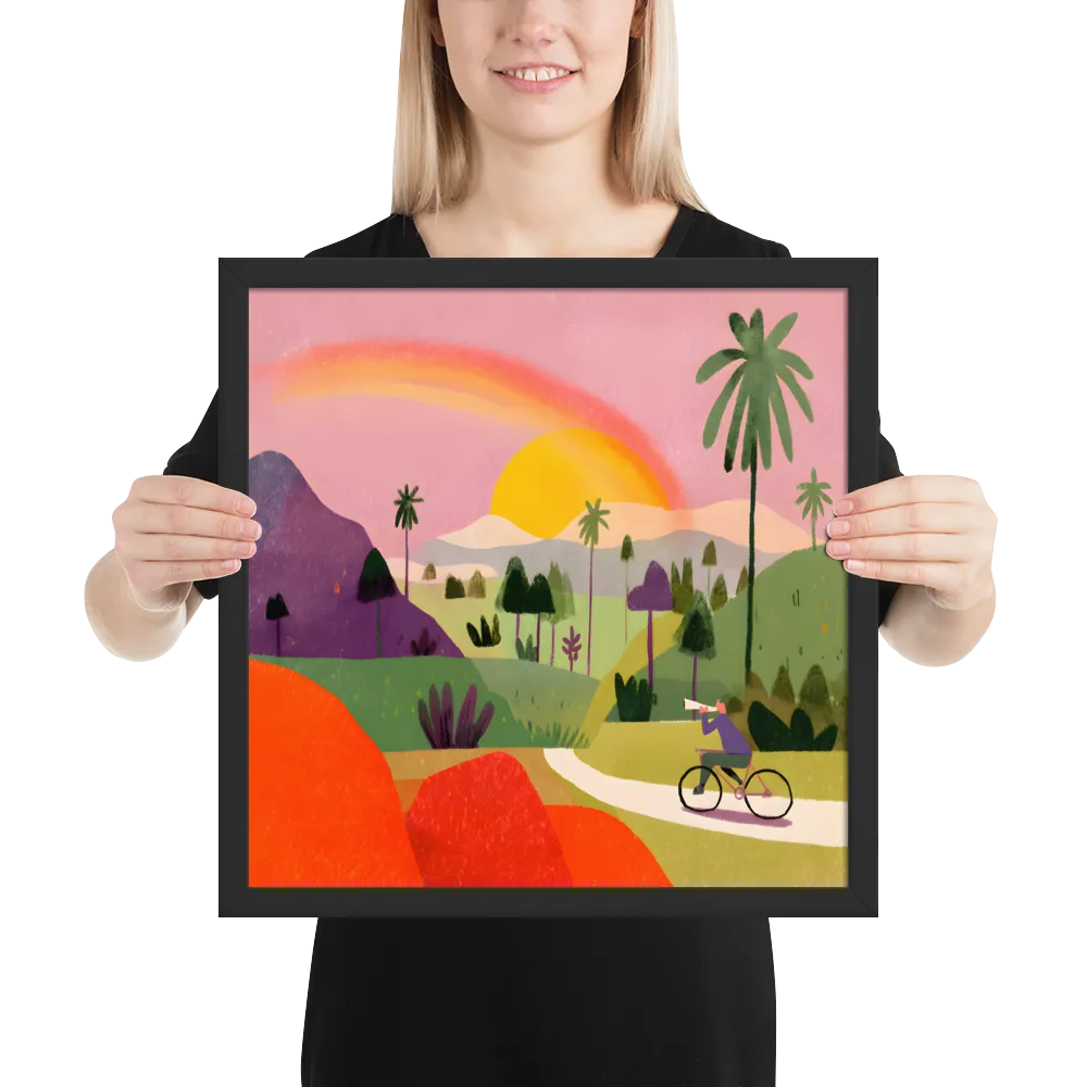 Sunlit Bicycle Ride 
 Poster with Black Frame | 16″x 16″