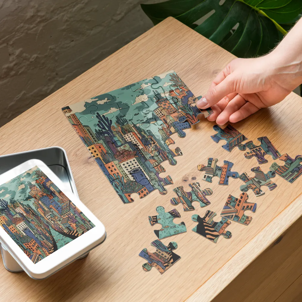 Submerged Cityscape 
 Jigsaw Puzzle in Tin Box