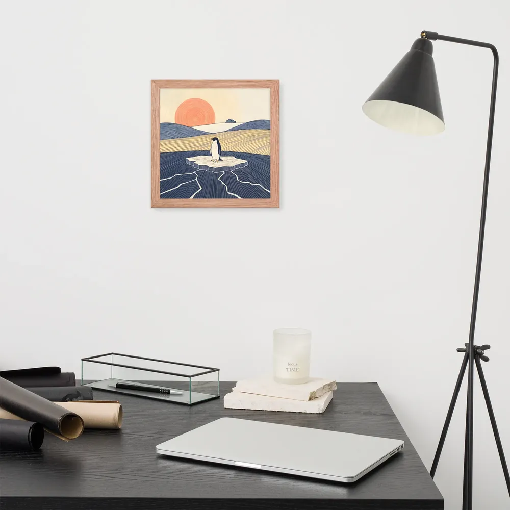 Solitary Penguin 
 Poster with Red oak Frame | 10″x 10″