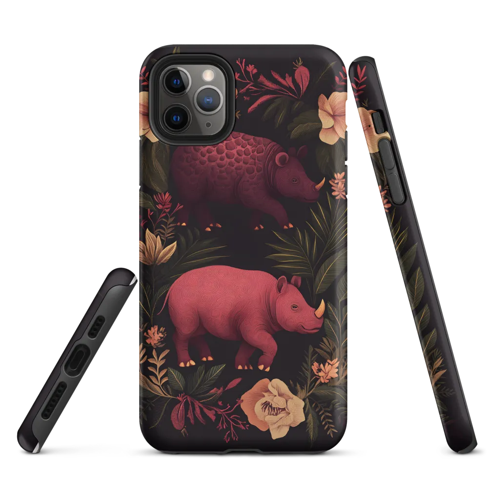 Rhinos in Floral Embrace