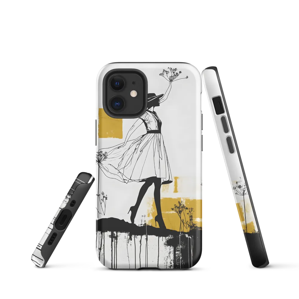 Ochre Silhouette — Woman with Wildflowers