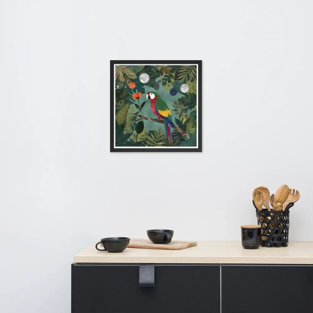 Canopy Parrot 
 Poster with Black Frame | 18″x 18″