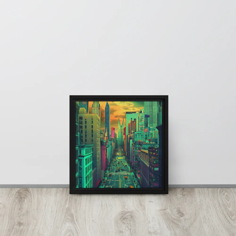 Urban Surrealism: Neon Dreams | Canvas with Black Frame | 12″×12″