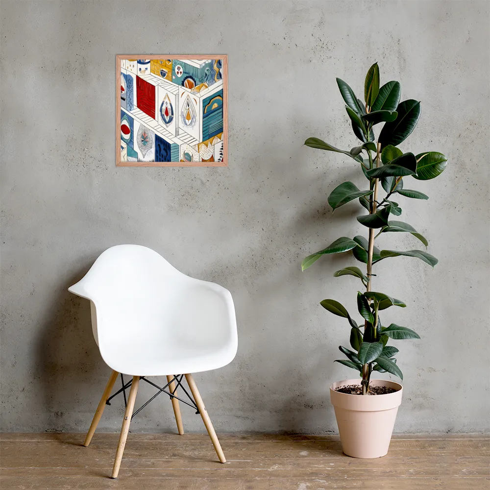 Symphony of Geometric Harmony | Poster with Red oak Frame | 18″×18″