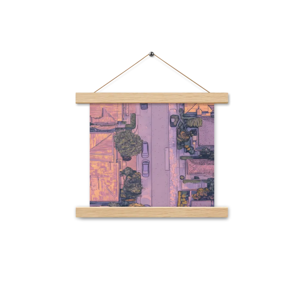 Aerial Serenity: Suburban Oasis | Poster With Oak Wood Hanger | 10″×10″