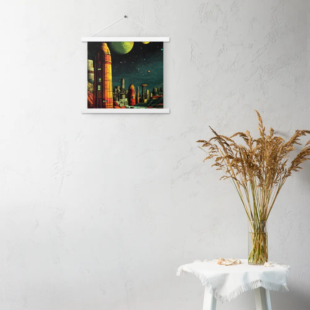Cosmic Cityscape | Poster With White Wood Hanger | 14″×14″