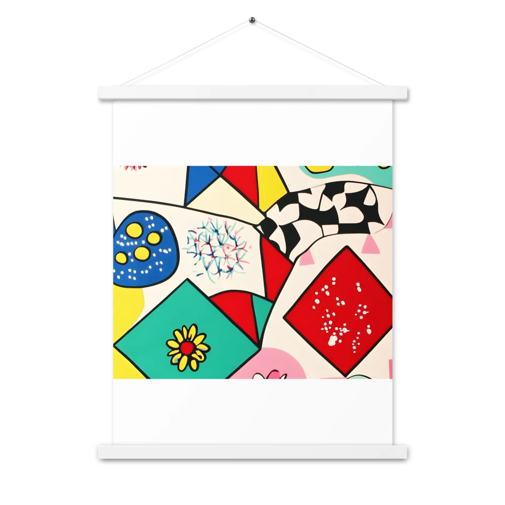 Joyful Geometry: A Playful Dance of Shapes and Colors | Poster With White Wood Hanger | 18″×24″