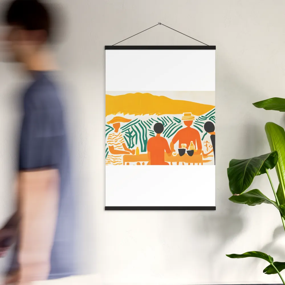 Summer Vibes: Café Conversations | Poster With Black Wood Hanger | 24″×36″