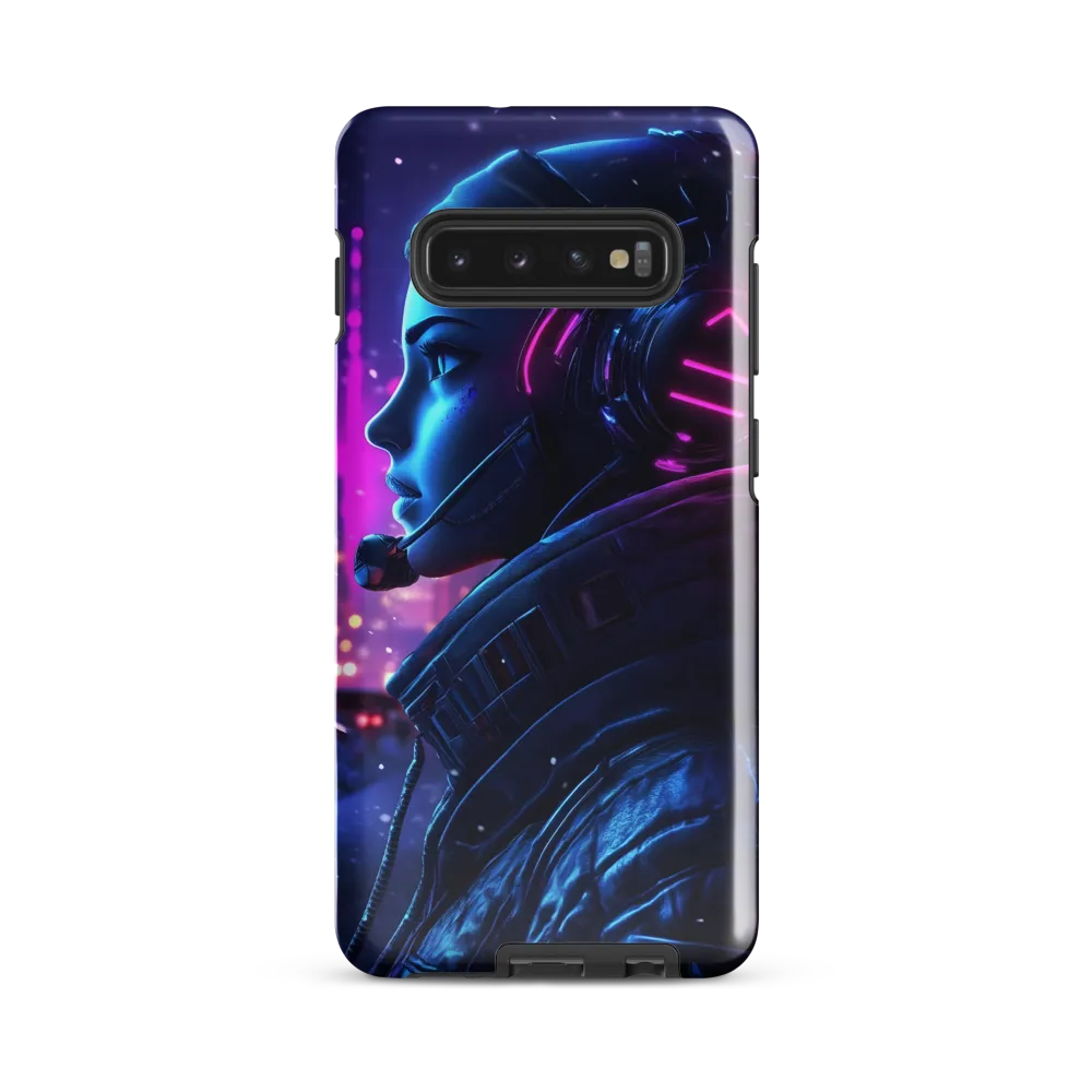 Dystopian Elegance: Cyberpunk Figure in Neon | Phone Case |  S10 Plus | Tough Case | Glossy