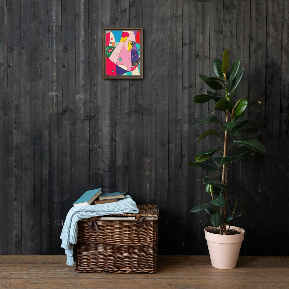Playful Geometry in Color | Canvas with Brown Frame | 9″×12″