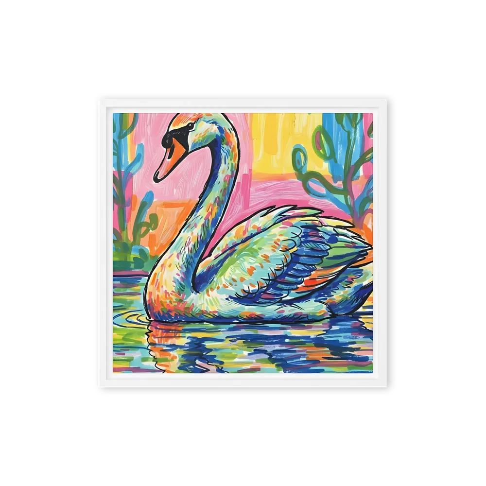 Prismatic Swan 
 Canvas with White Frame