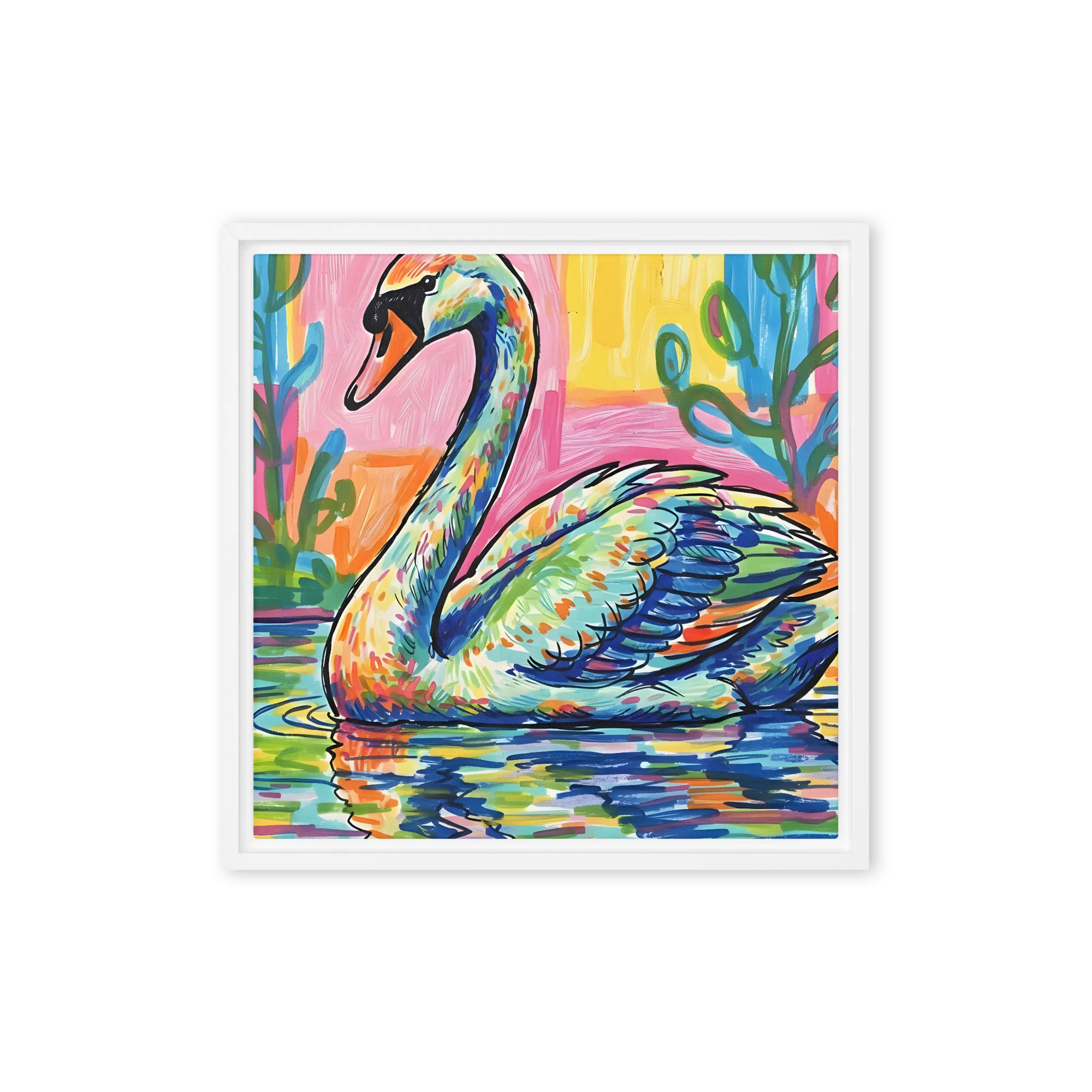 Prismatic Swan 
 Canvas with White Frame